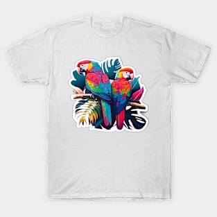 Stunning Rainbow Parrot Birds on Branch T-Shirt